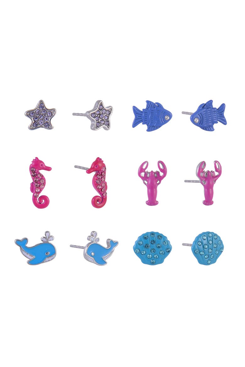6 Pack Sea Life Stud Earring Set, Main, color, Multicolored