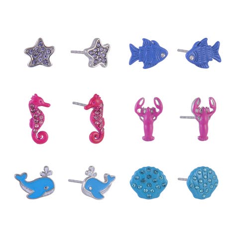 6 Pack Sea Life Stud Earring Set