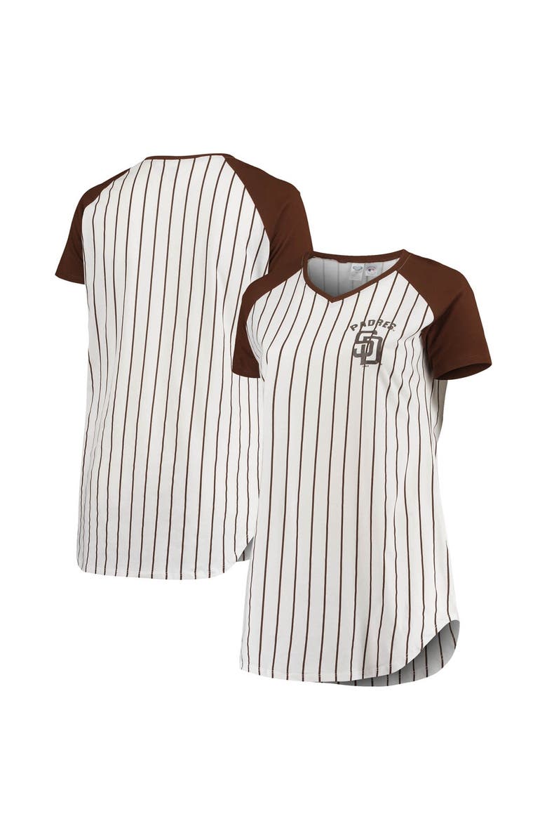 CONCEPTS SPORT Women's Concepts Sport White/Brown San Diego Padres Vigor Pinstripe Raglan V-Neck Nightshirt, Alternate, color, 