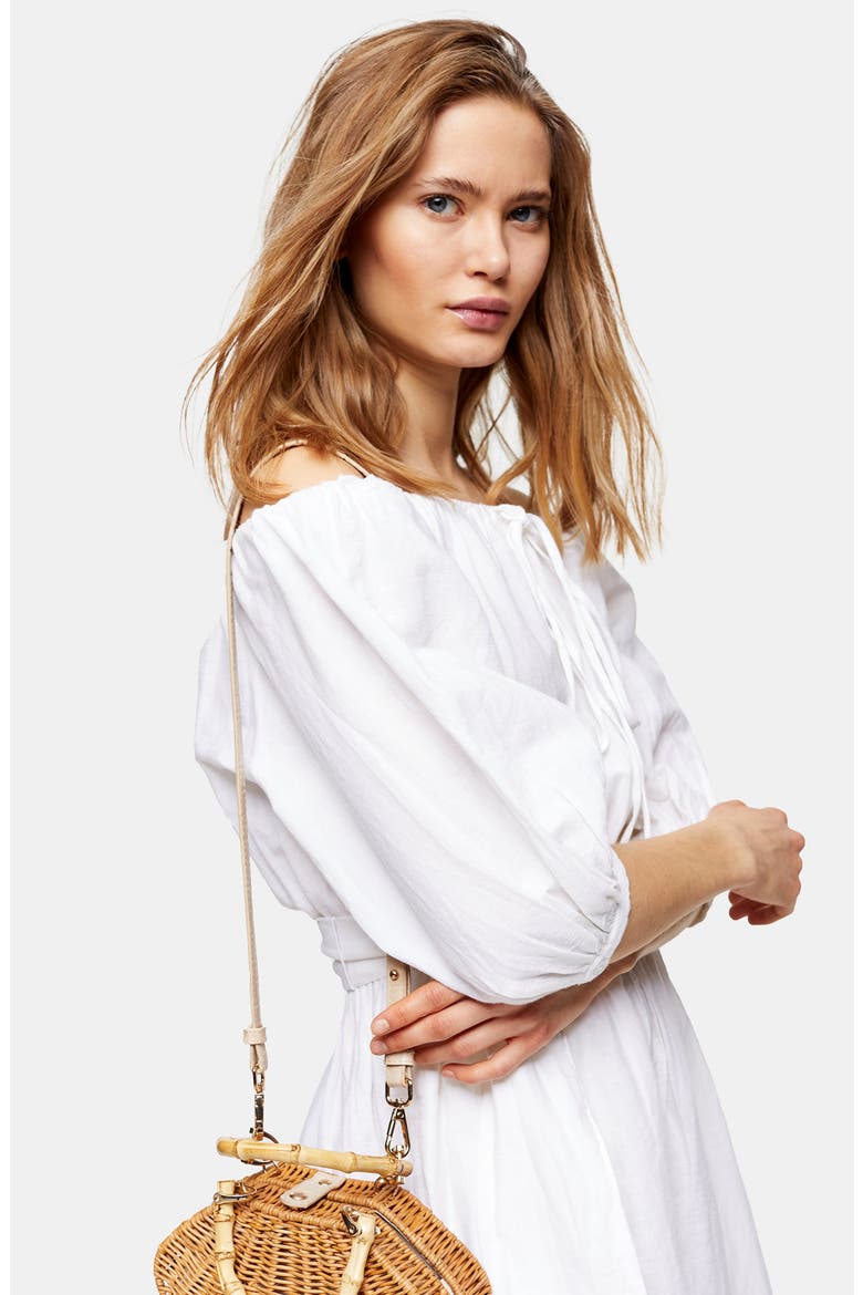 Off the Shoulder Linen Blend Midi Dress, Alternate, color, IVORY