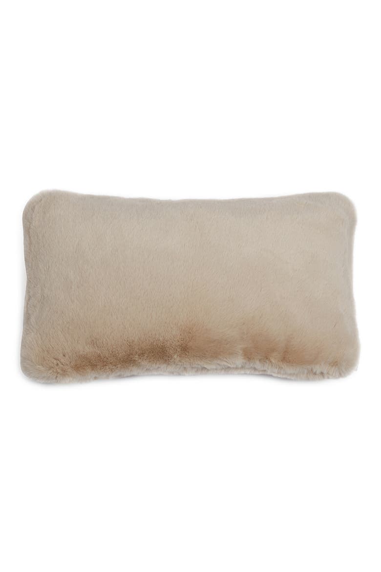 Cicily Faux Fur Lumbar Pillow, Main, color, LATTE