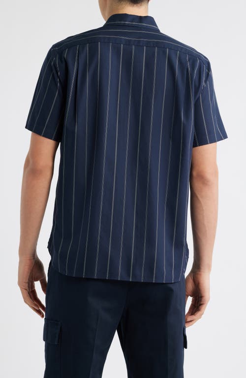 Vince Soft Stripe Short Sleeve Button-up Shirt In Blue
