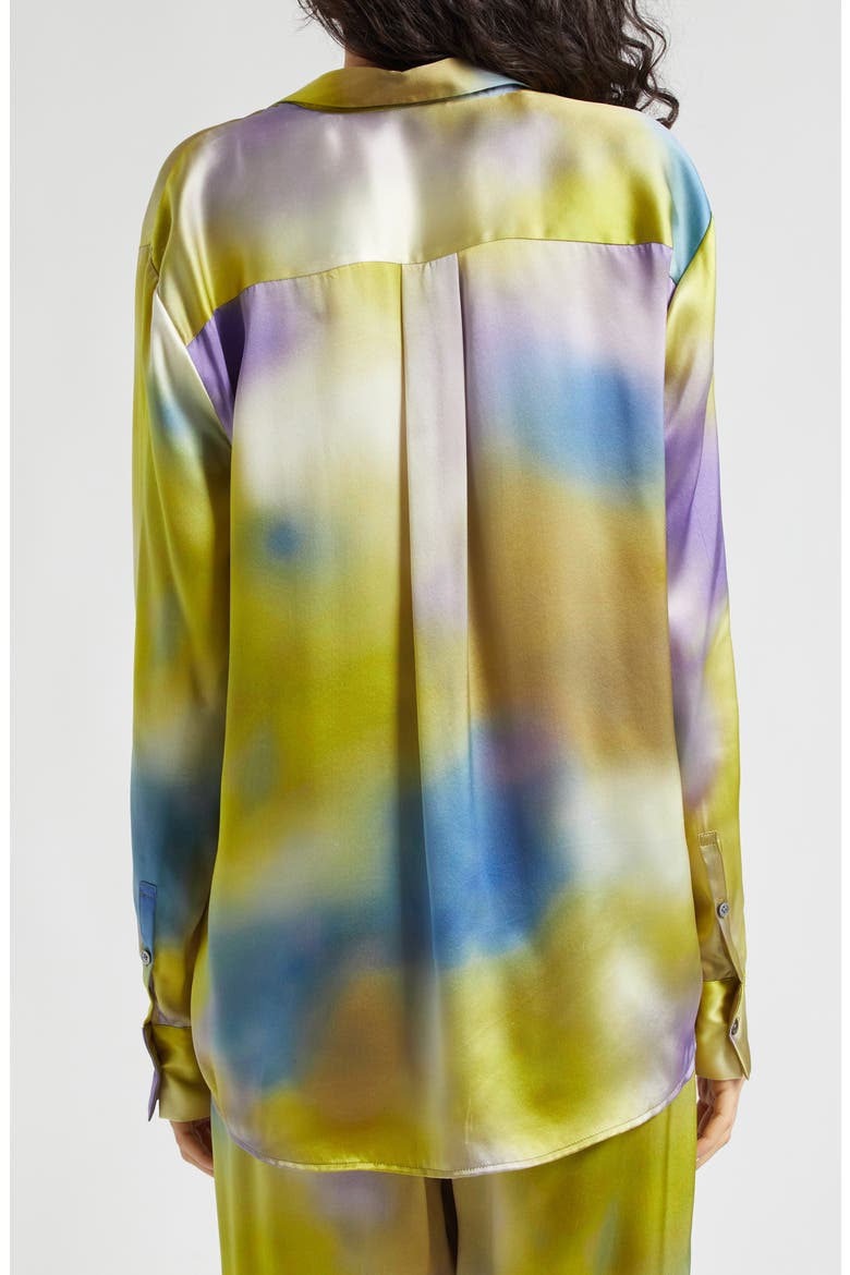 Watercolor Print Silk Charmeuse Button-Up Shirt, Alternate, color, WATERCOLOR PRINT