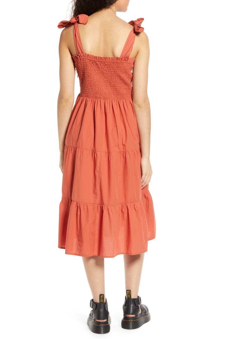 Maggie Tie Strap Tiered Sundress, Alternate, color, HOT SAUCE