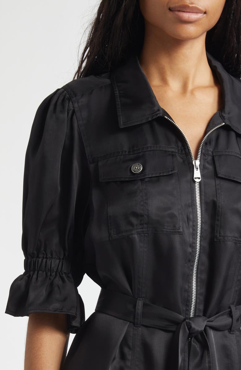 Cinq à Sept Holly Puff Sleeve Satin Dress, Alternate, color, Black