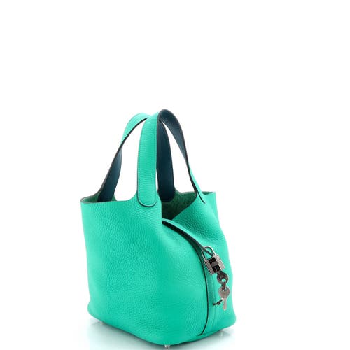 Pre-owned Hermes Hermes Eclat Picotin Lock Bag Clemence With Swift Pm In Green