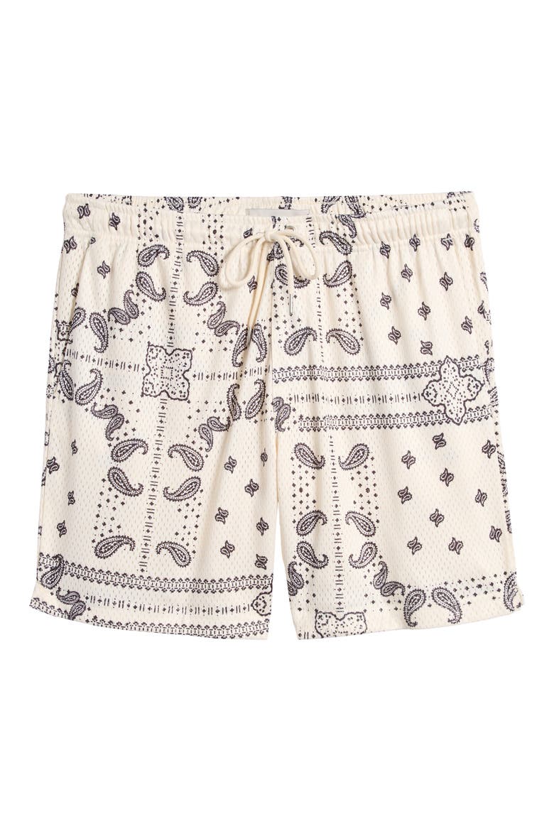 Aaron Print Mesh Drawstring Waist Shorts, Alternate, color, CREAM
