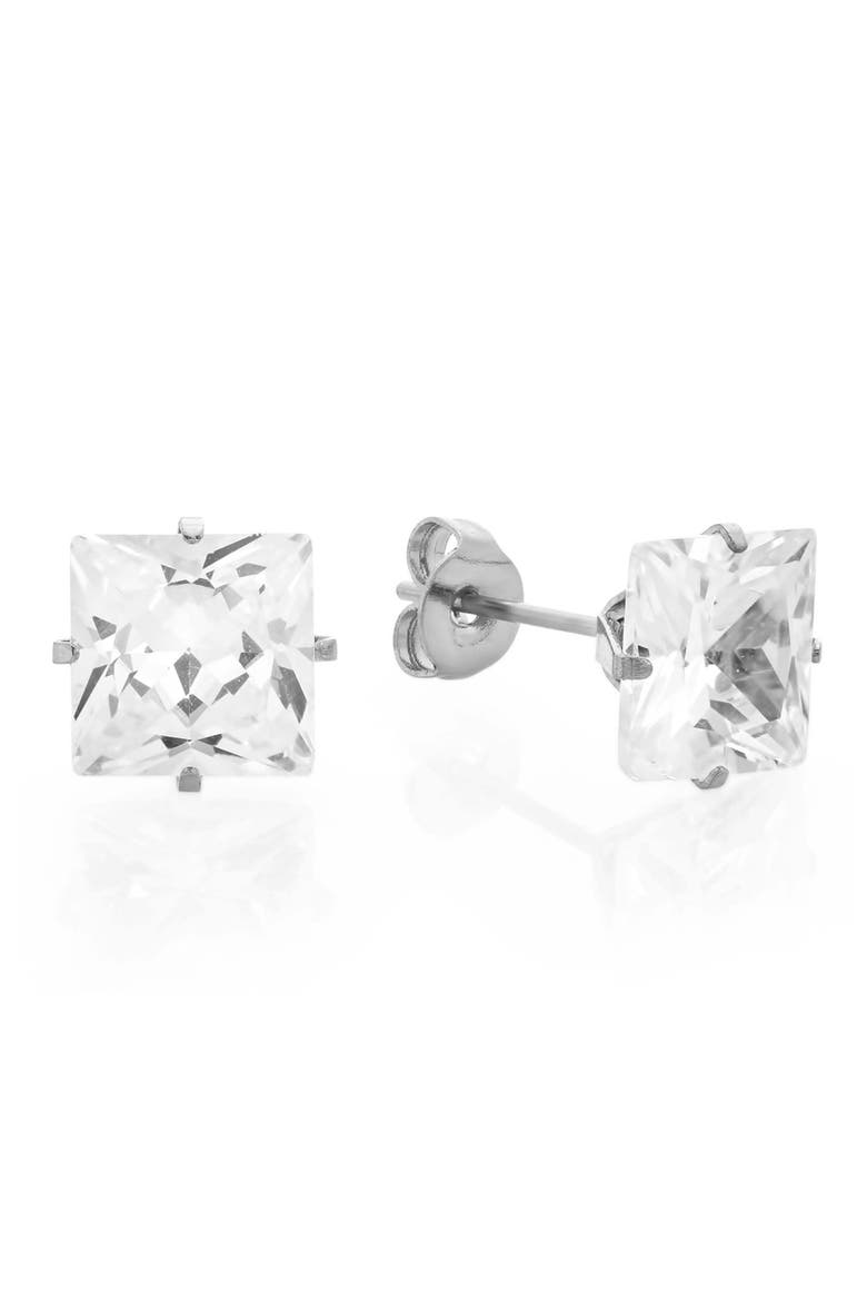 Square Crystal Stud Earrings, Main, color, SILVER