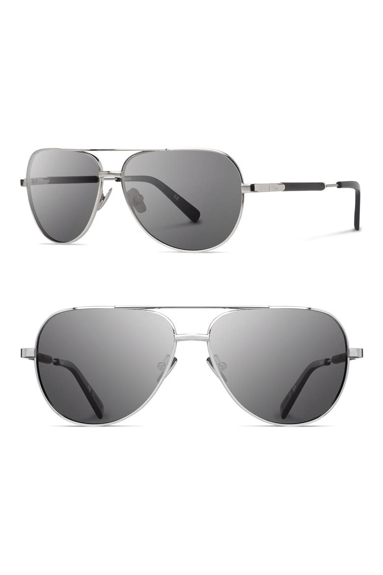 'Redmond' 58mm Polarized Aviator Sunglasses, Main, color, SILVER/ EBONY/ GREY POLAR