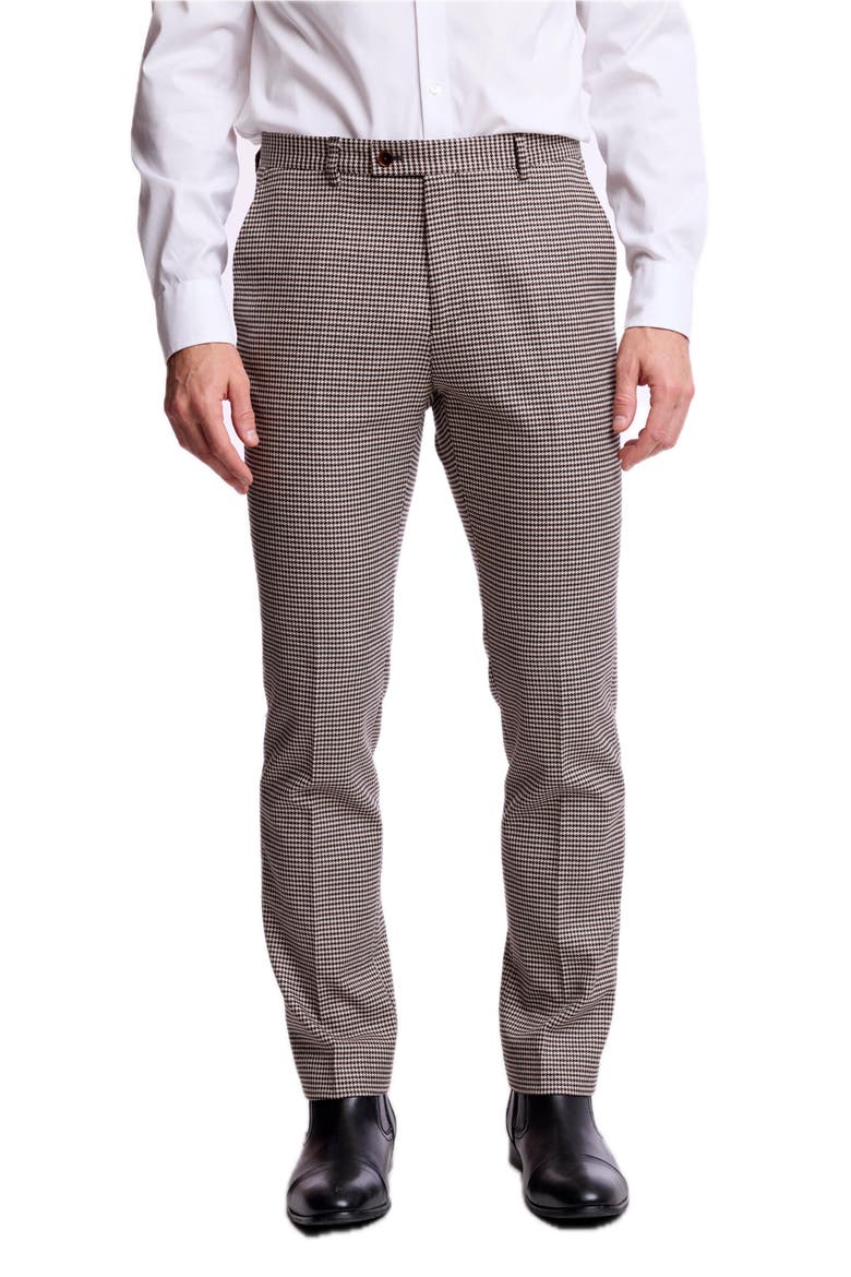 Downing Slim Fit Pants, Main, color, DK CHOC BEIGE HOUNDSTOOTH