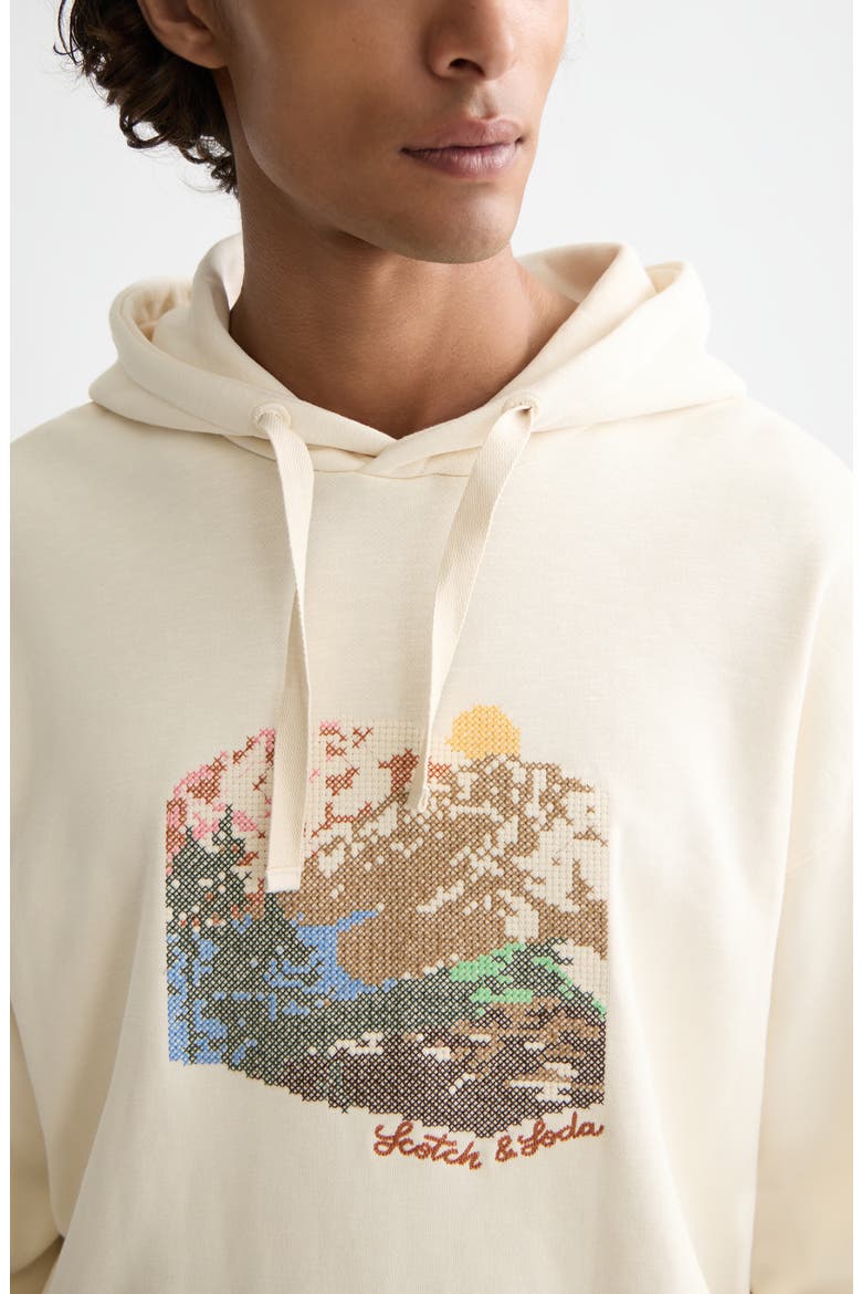 Loose Fit Embroidered Cotton Fleece Hoodie, Alternate, color, EGGNOG
