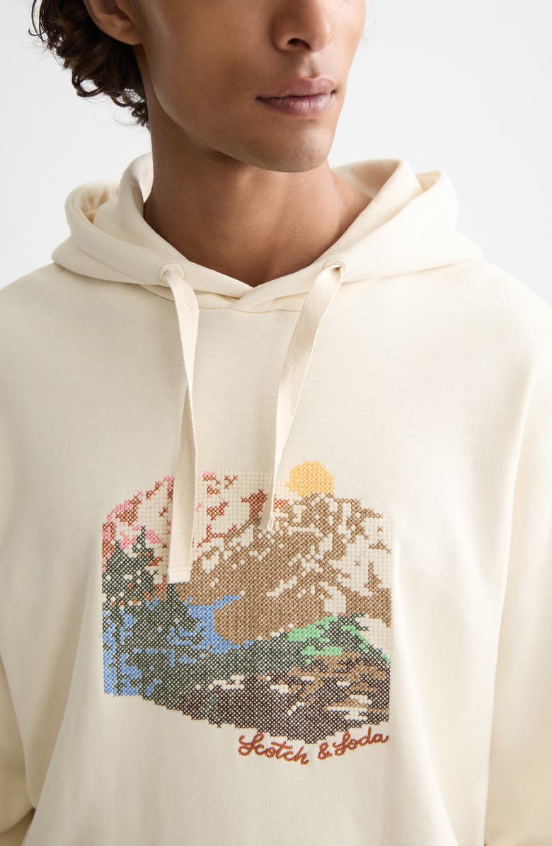 Scotch & Soda Loose Fit Embroidered Cotton Fleece Hoodie, Alternate, color, Eggnog