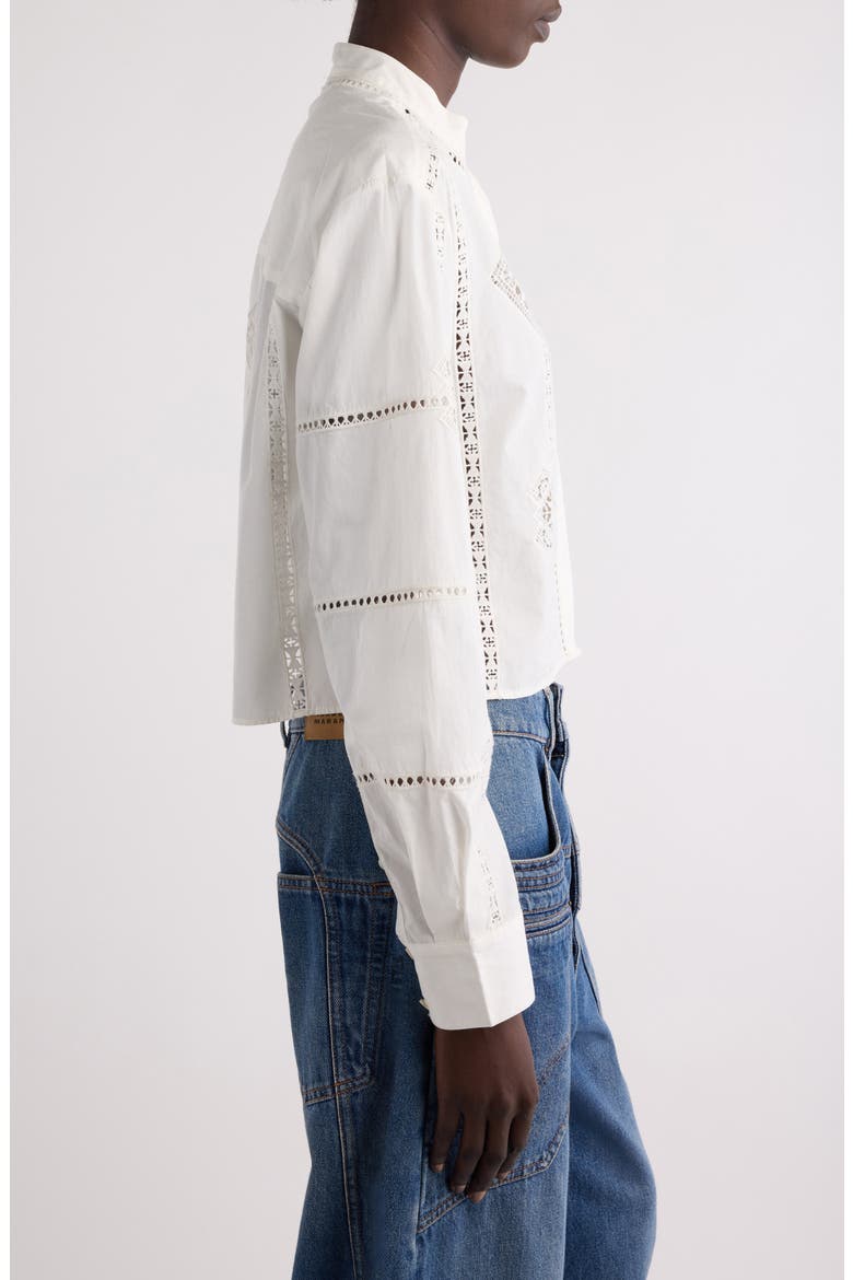 Serena Openwork Embroidered Cotton Button-Up Shirt, Alternate, color, WHITE