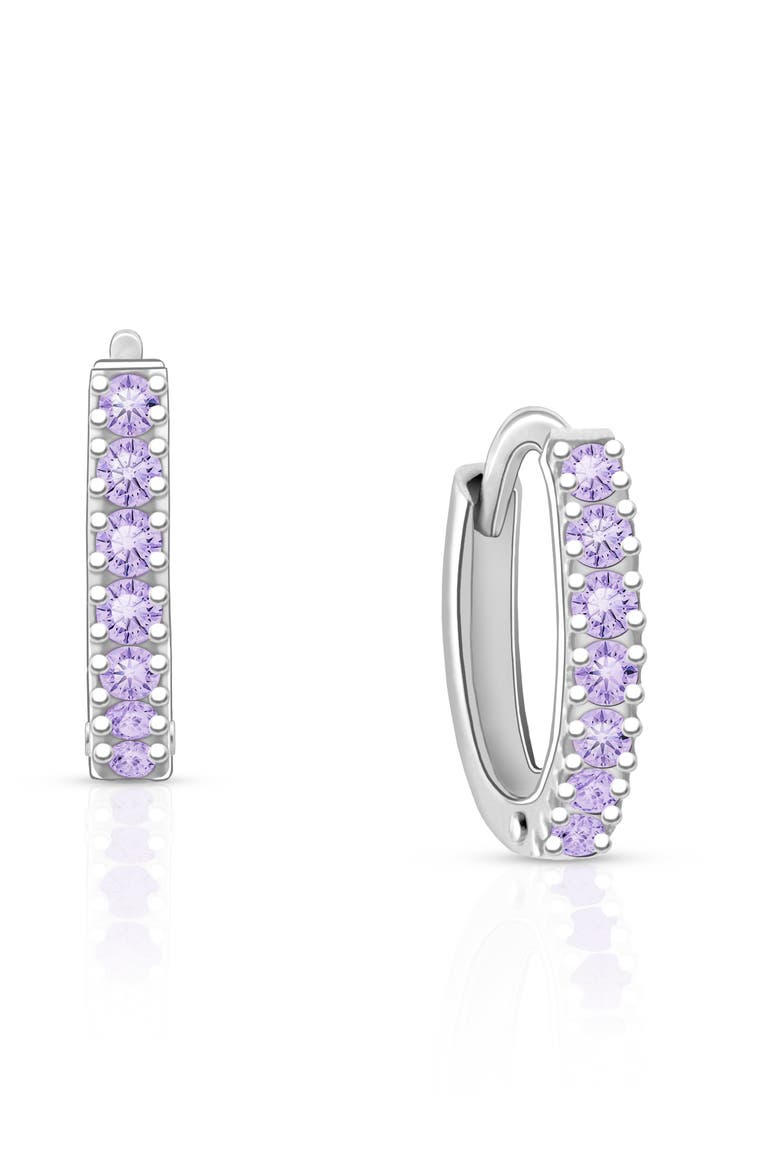Sterling Silver 9mm Timeless Pavé Lavender Huggie Hoop Earrings, Main, color, Sterling Silver