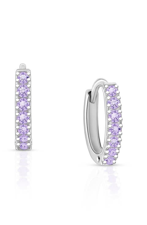 Sterling Silver 9mm Timeless Pavé Lavender Huggie Hoop Earrings