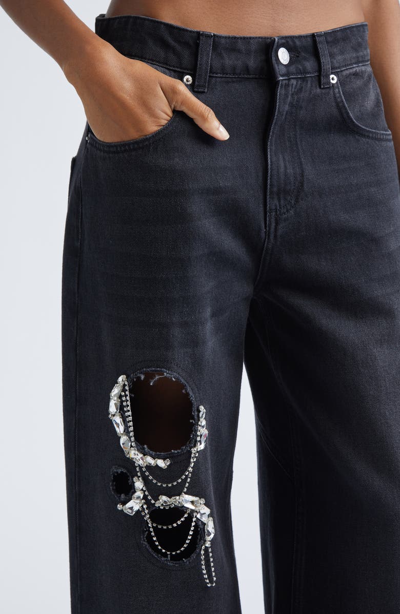 Area Crystal Chain Cutout Relaxed Jeans, Alternate, color, Washed Black