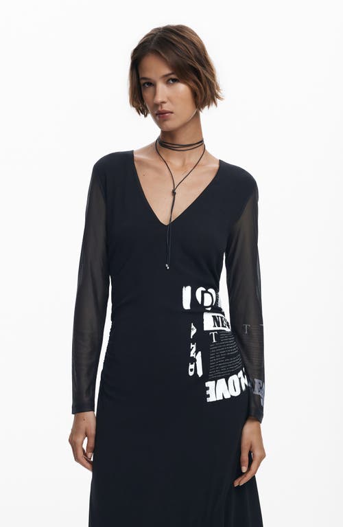Desigual Print Long Sleeve Maxi Dress In Black