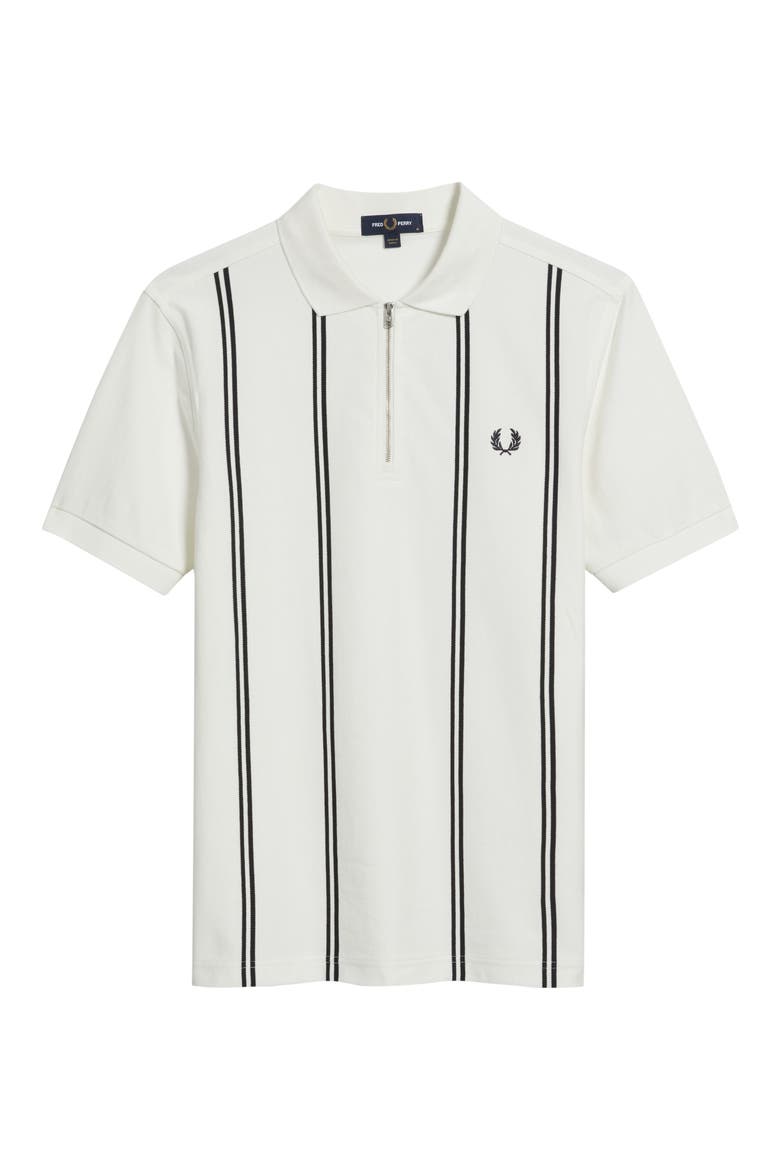 Vertical Stripe Cotton Piqué Zip Polo, Alternate, color, SNOW WHITE