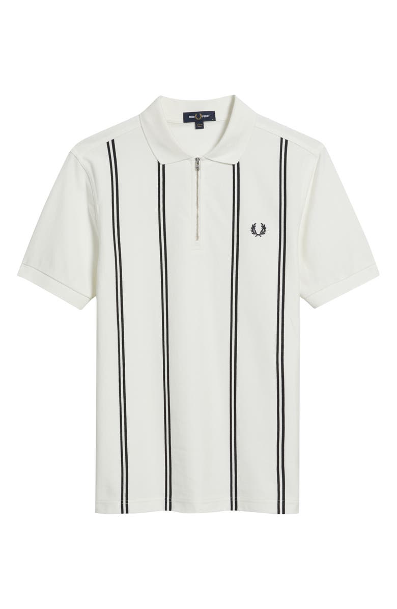 Fred Perry Vertical Stripe Cotton Piqué Zip Polo, Main, color, Snow White