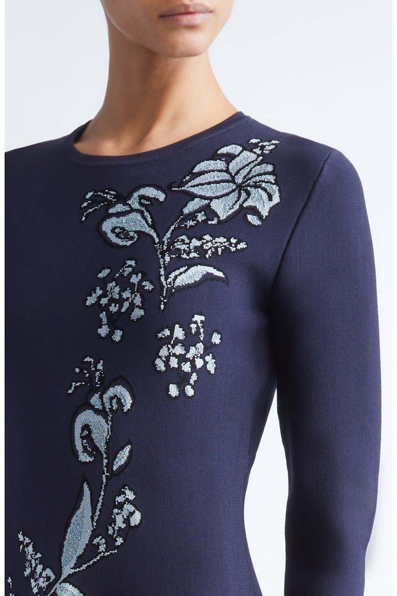 Peony Metallic Jacquard Long Sleeve Fit & Flare Dress, Alternate, color, NAVY