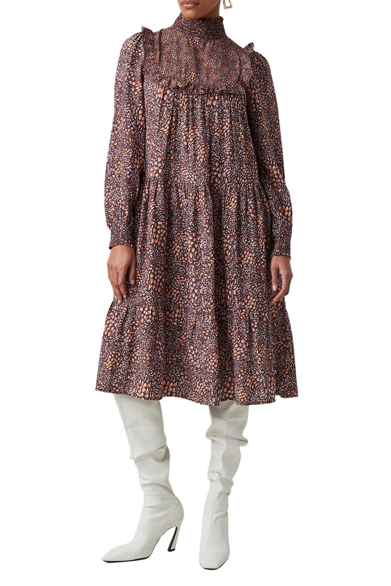 Faith Drape Long Sleeve Shift Dress, Main, color, BITTER CHOCOLATE