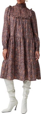 French Connection Faith Drape Long Sleeve Shift Dress