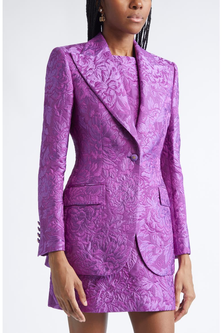 One-Button Floral Brocade Blazer, Alternate, color, F0571 VIOLA
