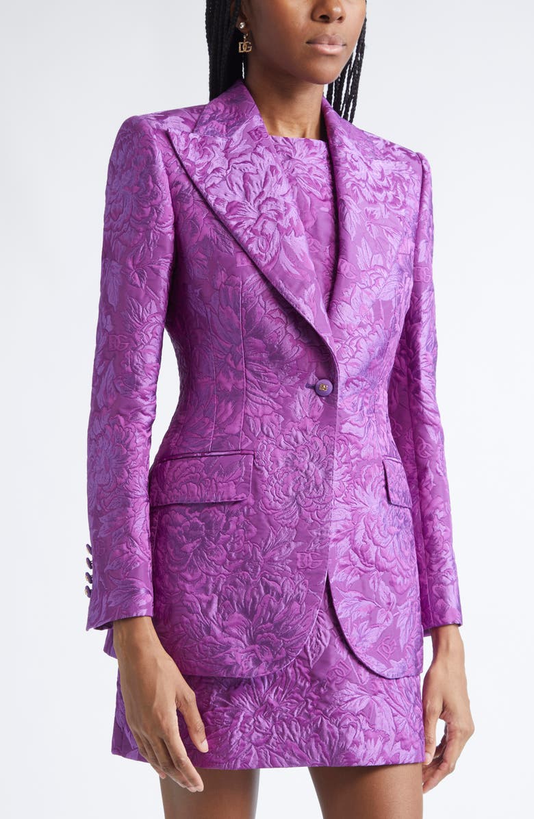 Dolce&Gabbana One-Button Floral Brocade Blazer, Alternate, color, F0571 Viola