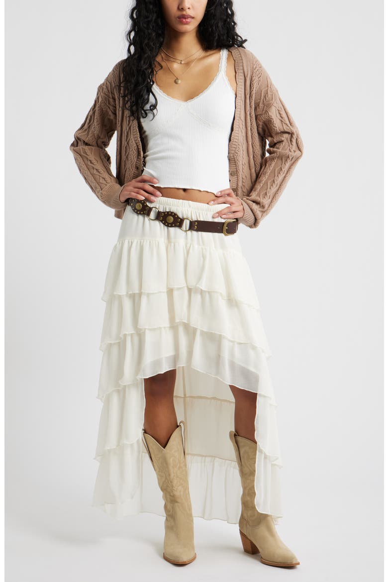Tiered High-Low Maxi Skirt, Alternate, color, IVORY