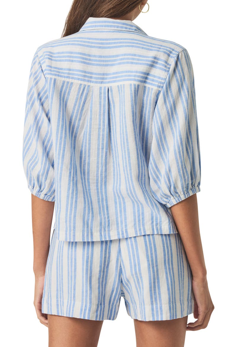 Allison Variegated Stripe Linen Blend Top, Alternate, color, STEEL BLUE/ WHITE