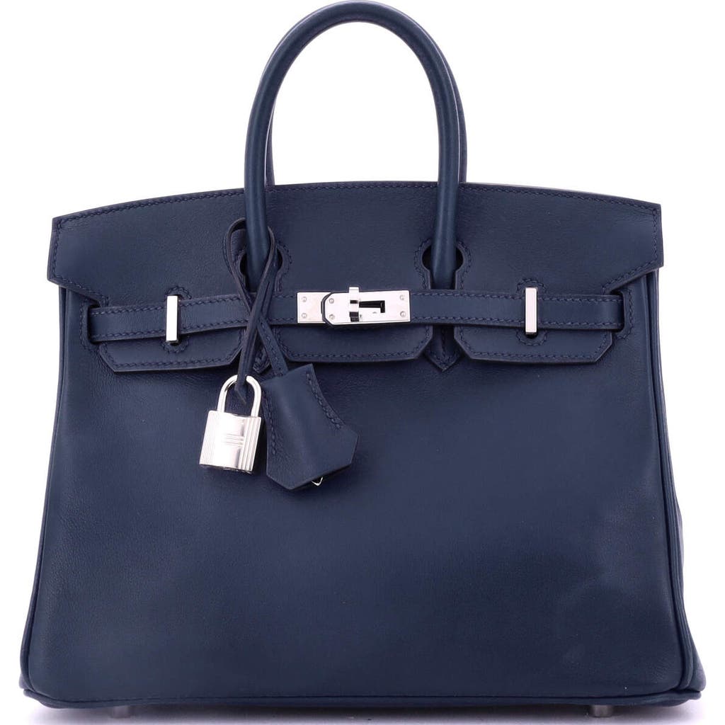 Pre-owned Hermes Hermes Birkin Handbag Blue Swift With Palladium Hardware 25 In Blue