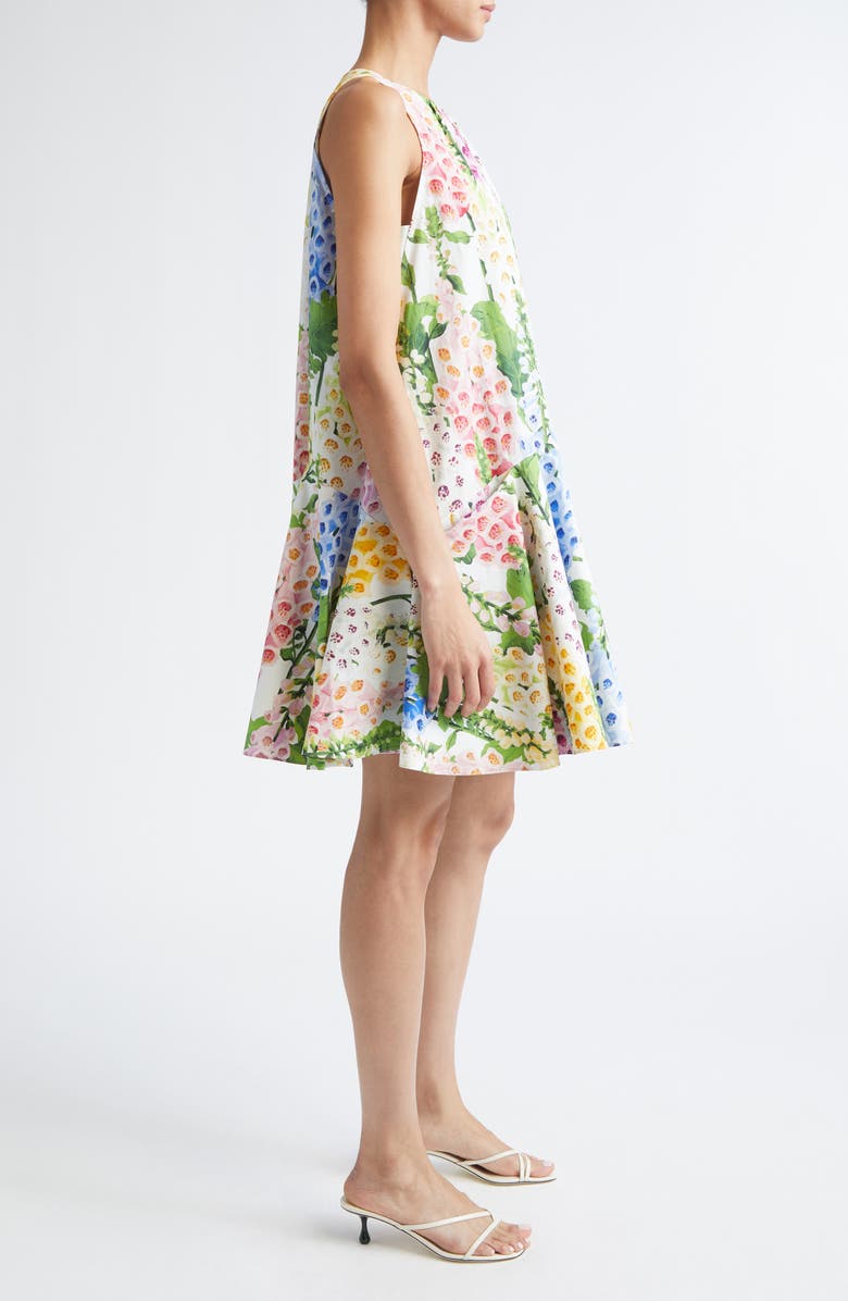 Oscar de la Renta Foxglove Print Sleeveless Stretch Cotton Dress, Alternate, color, White Multi
