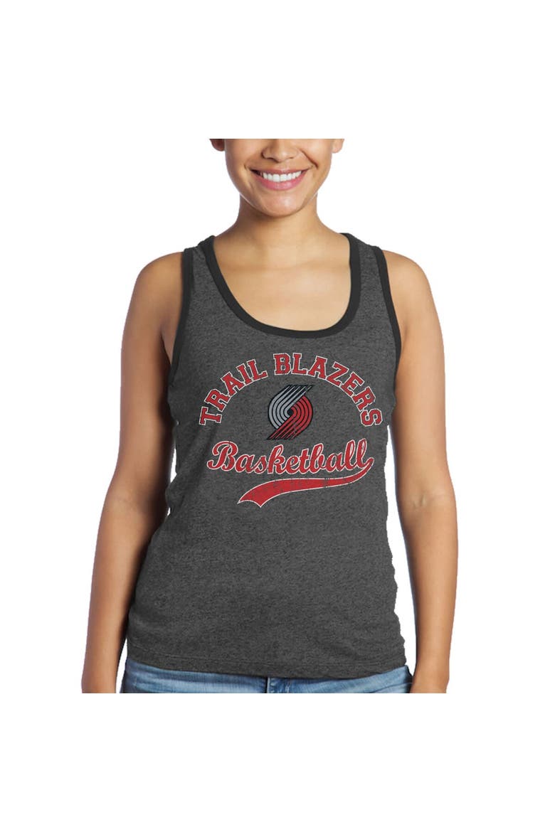 Women's Majestic Threads Damian Lillard Black Portland Trail Blazers Name and Number Tri-Blend Tank Top, Alternate, color, Black