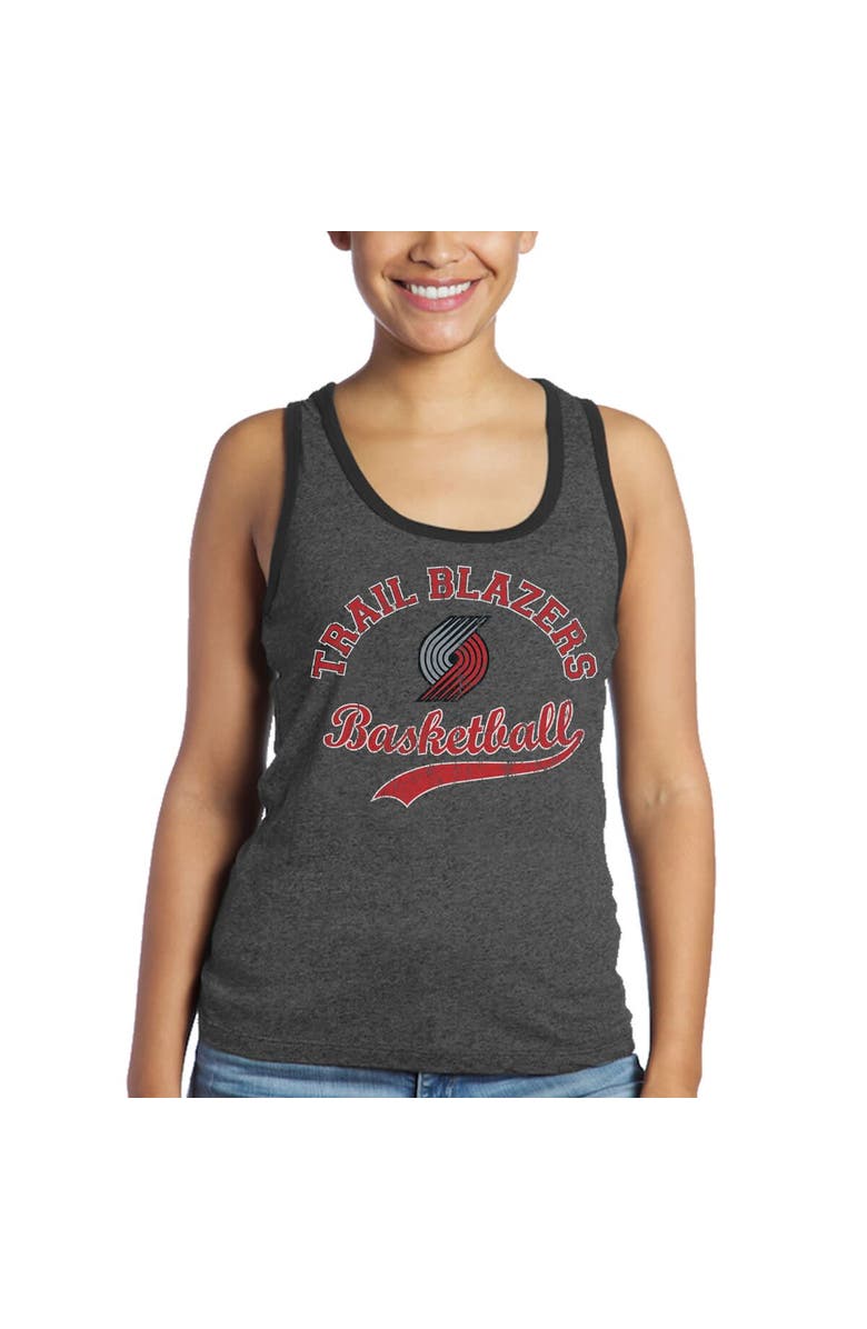 Majestic Threads Women's Majestic Threads Damian Lillard Black Portland Trail Blazers Name and Number Tri-Blend Tank Top, Alternate, color, 