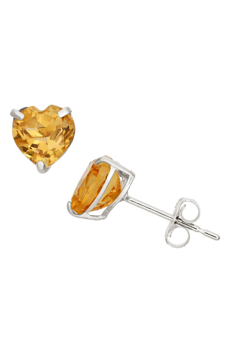 FZN 10K Gold Citrine Heart Stud Earrings, Main, color, 10K White Gold/ Citrine