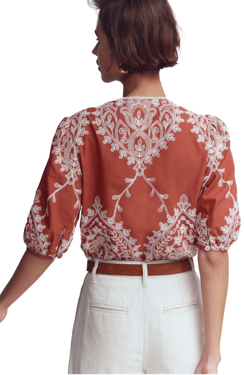 Boden Leah Embroidered Top, Alternate, color, Red Embroidery