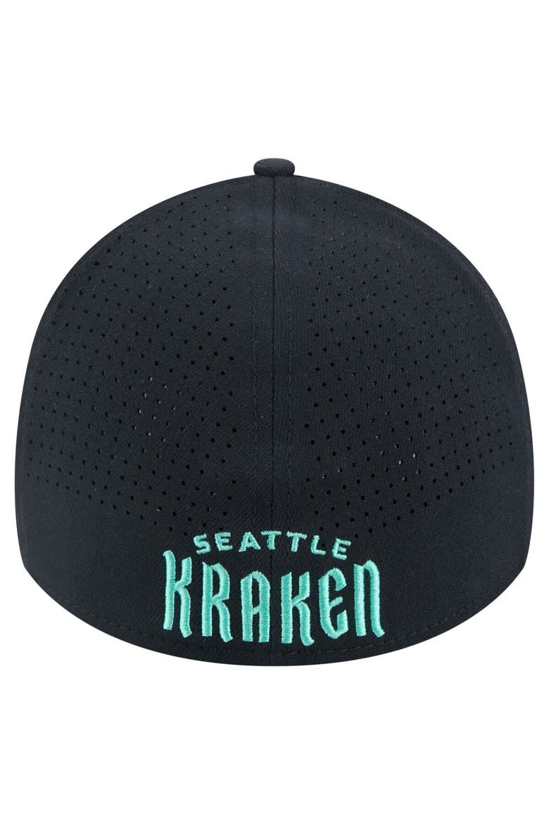 Men's New Era Deep Sea Blue Seattle Kraken Zig Zag 39THIRTY A-Frame Perforated Flex Hat, Alternate, color, Navy