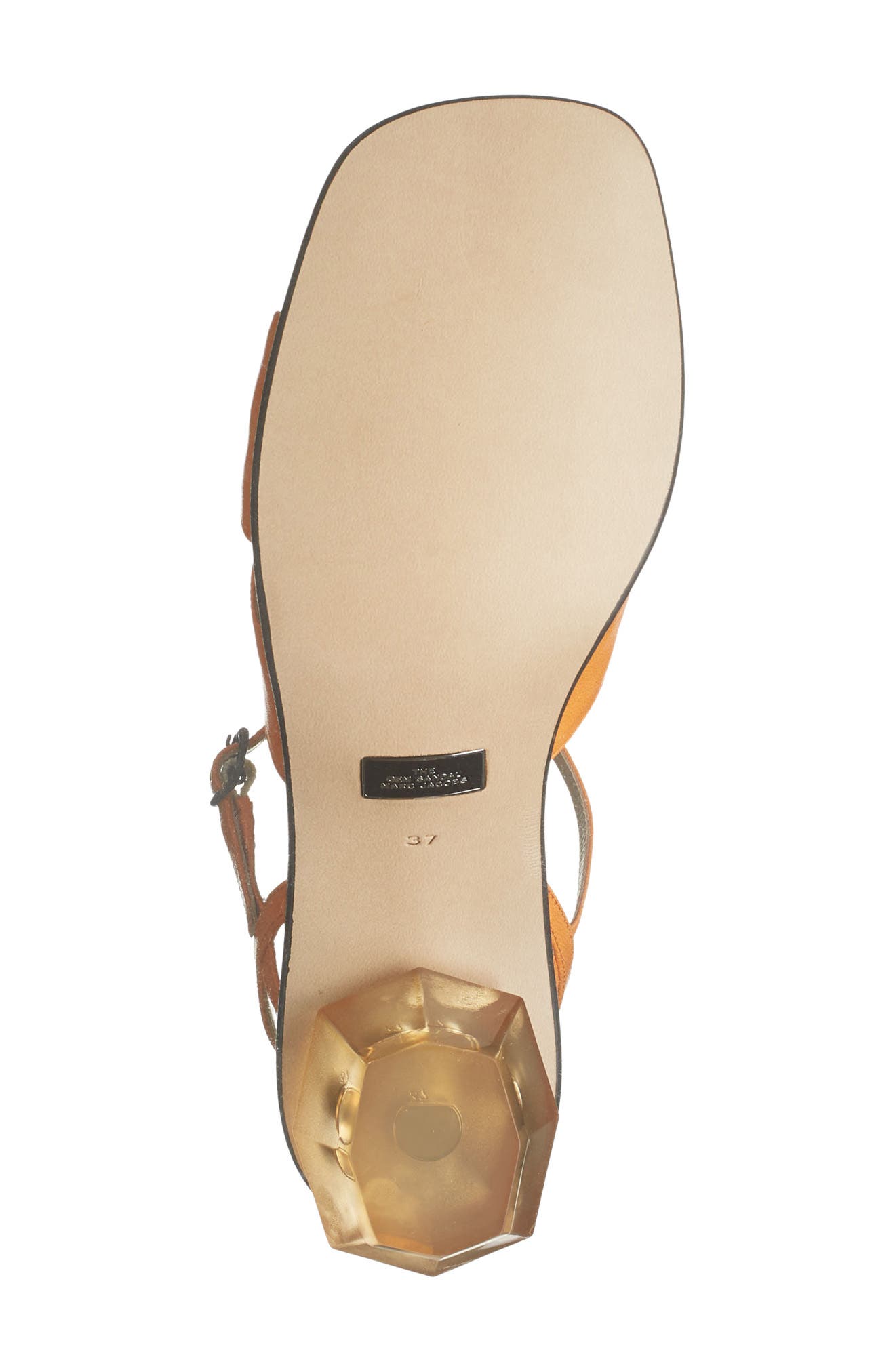 The Gem Heel Leather T-Strap Sandal, Alternate, color, TANGERINE
