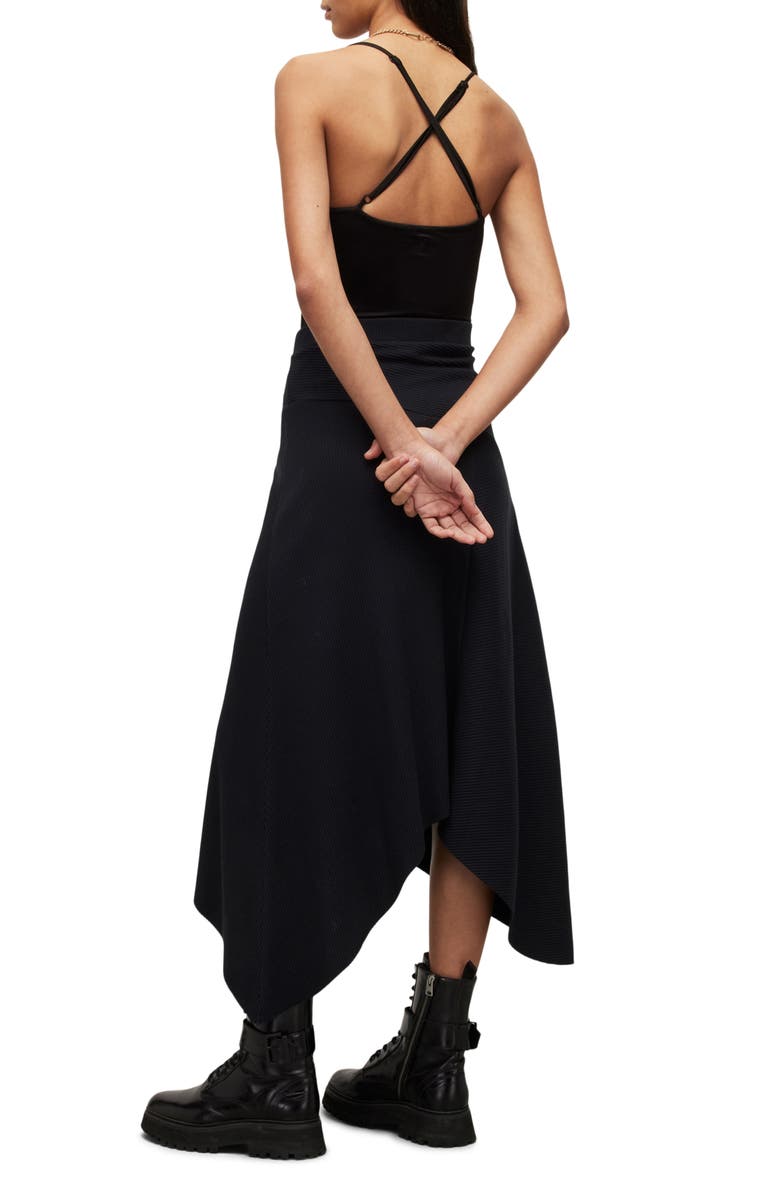 AllSaints Gia Rib Handkerchief Midi Skirt, Alternate, color, 