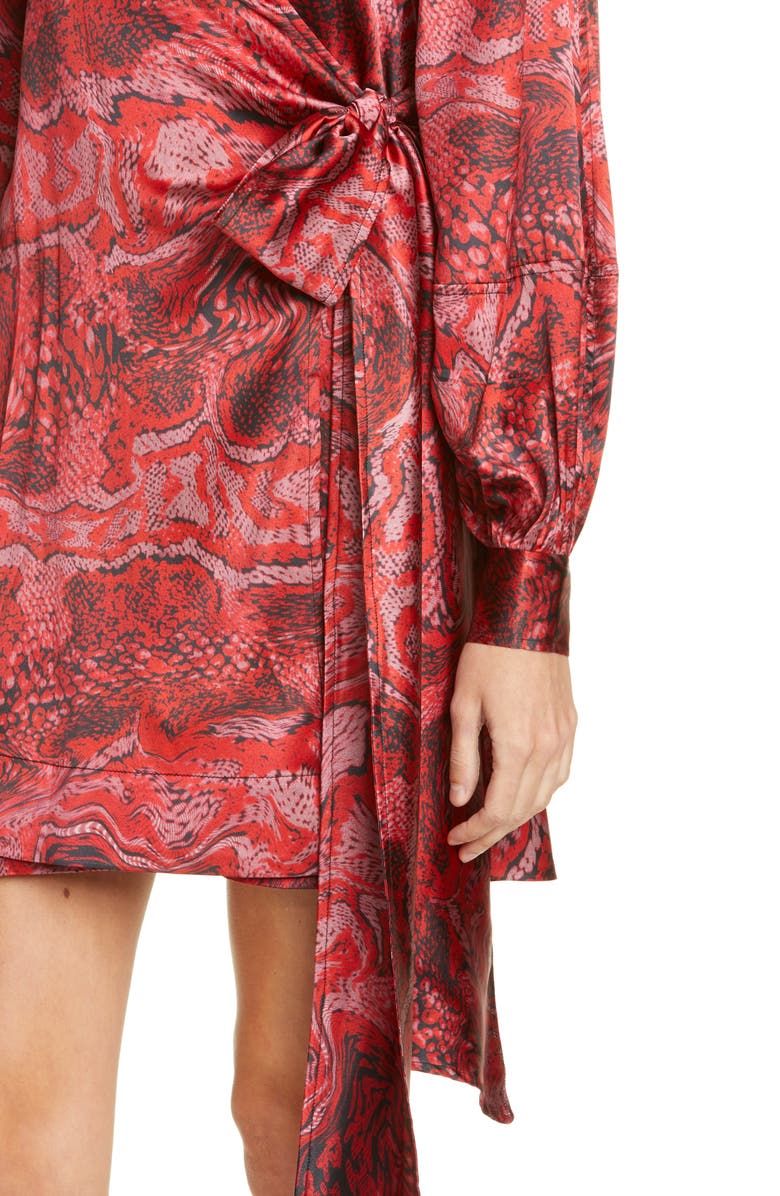 Ganni Long Sleeve Silk Stretch Satin Wrap Dress, Alternate, color, 