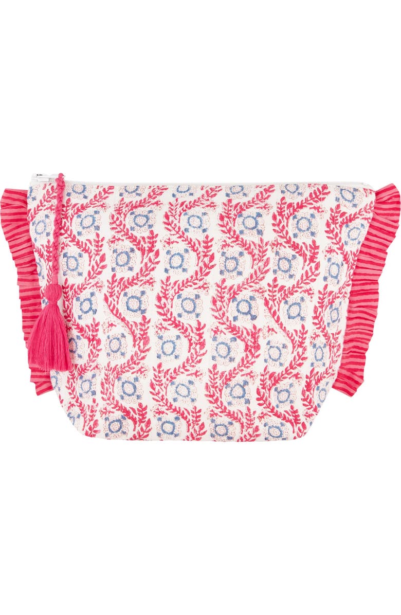 Mer St. Barth La Plage Ruffle Pouch Jaipur Bloom, Main, color, Pink