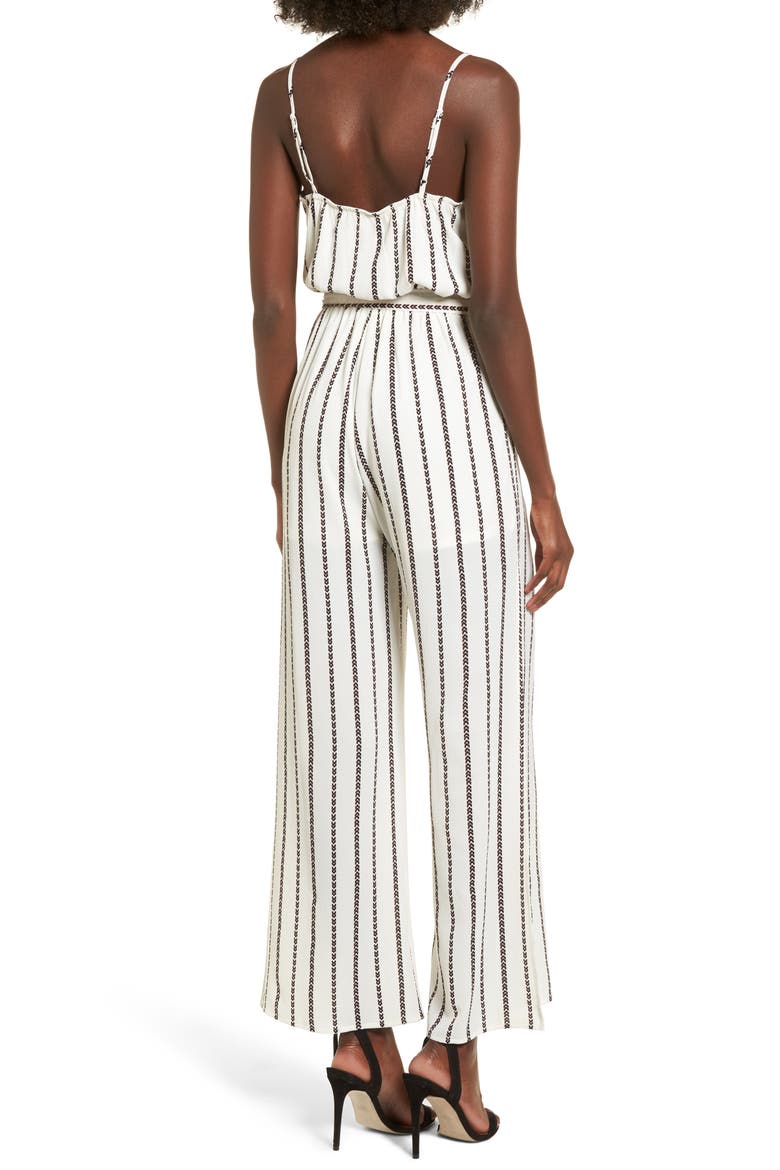 Tie Waist Jumpsuit, Alternate, color, IVORY/ BLACK