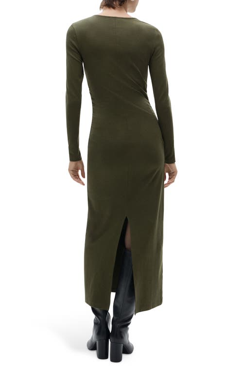 Mango Long Sleeve Stretch Cotton Midi Dress In Khaki Green