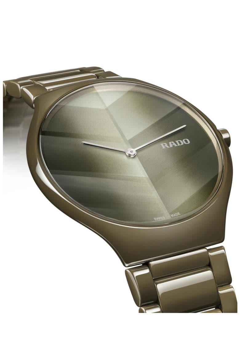 True Thinline x Great Gardens of the World Ceramic Bracelet Watch, 39mm, Alternate, color, GREEN