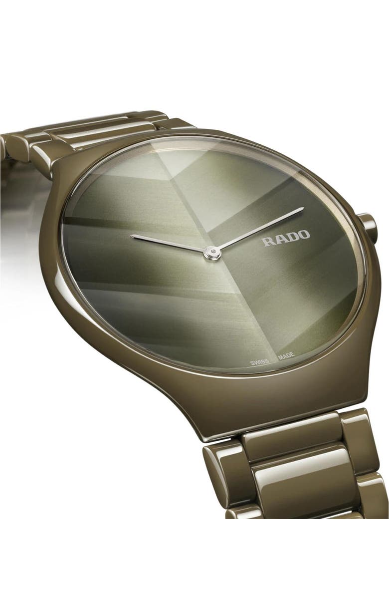 RADO True Thinline x Great Gardens of the World Ceramic Bracelet Watch, 39mm, Alternate, color, 
