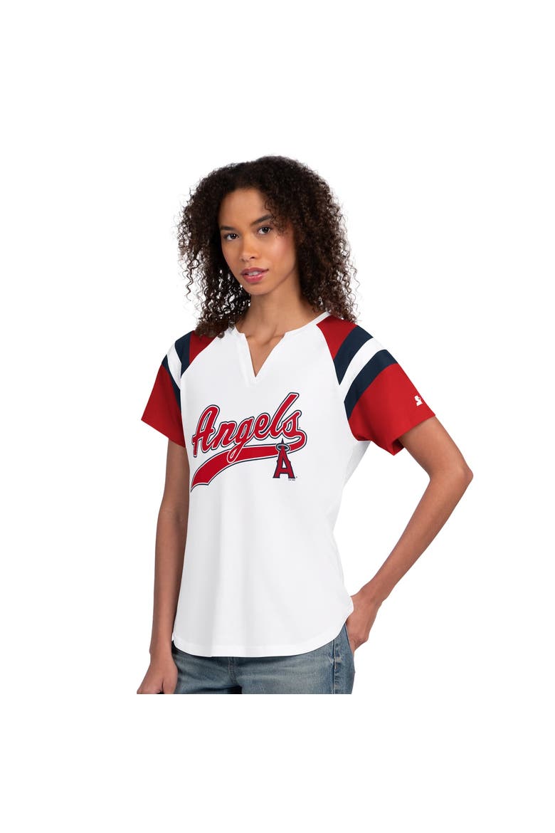 Women's Starter  White Los Angeles Angels Game On Notch Neck Raglan T-Shirt, Main, color, White