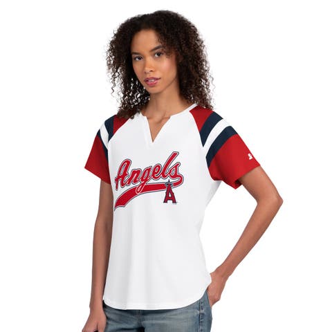 Women's Starter  White Los Angeles Angels Game On Notch Neck Raglan T-Shirt