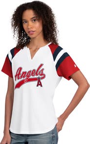 STARTER Women's Starter White Los Angeles Angels Game On Notch Neck Raglan T-Shirt