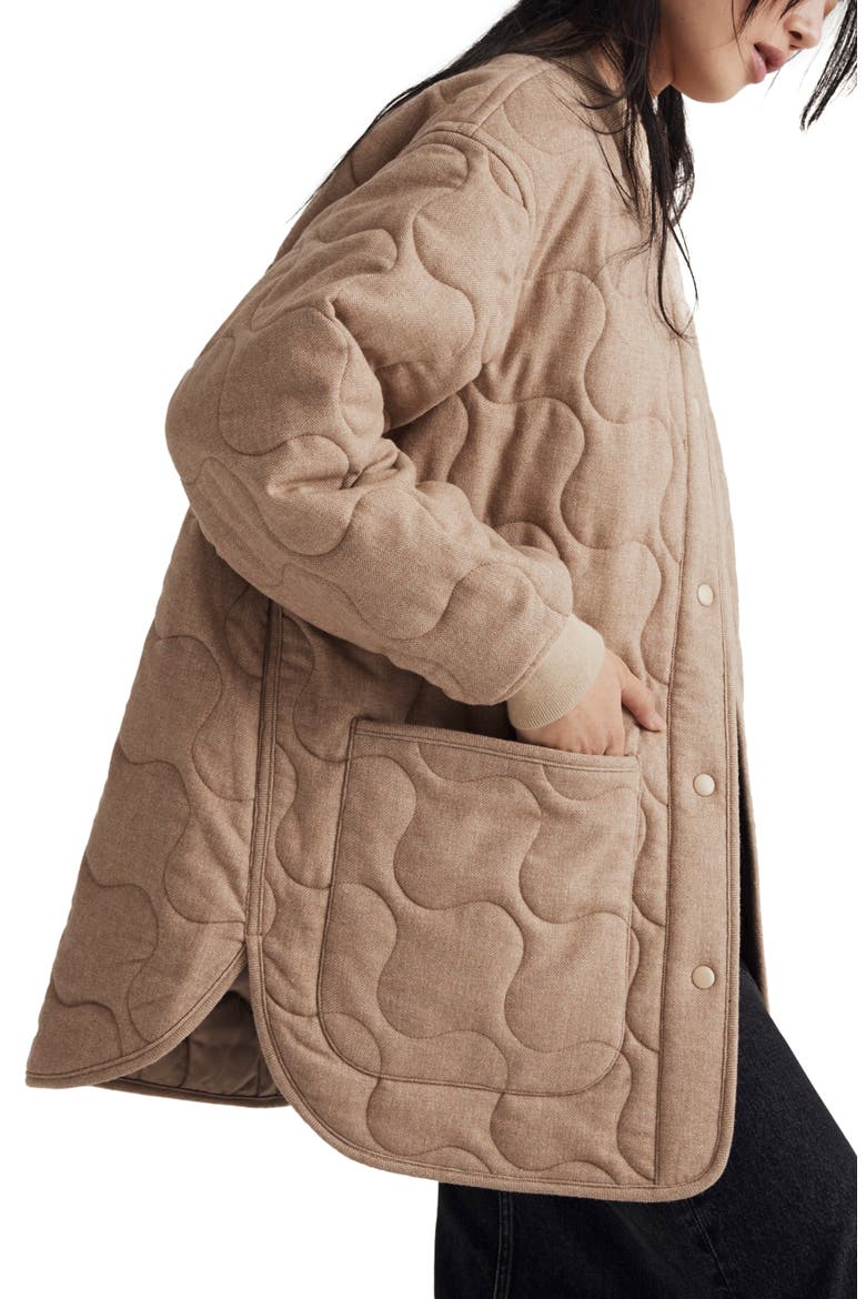 Quilted Oversize Wool Blend Bomber Jacket, Alternate, color, HERRINGBONE MATCHSTICK