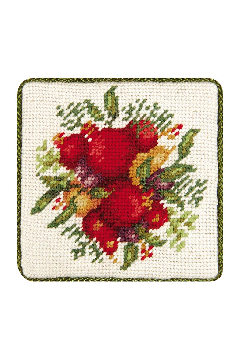 Colonial Williamsburg Pomegranate Coaster Petit Point Coaster Set/4, Main, color, Off-White
